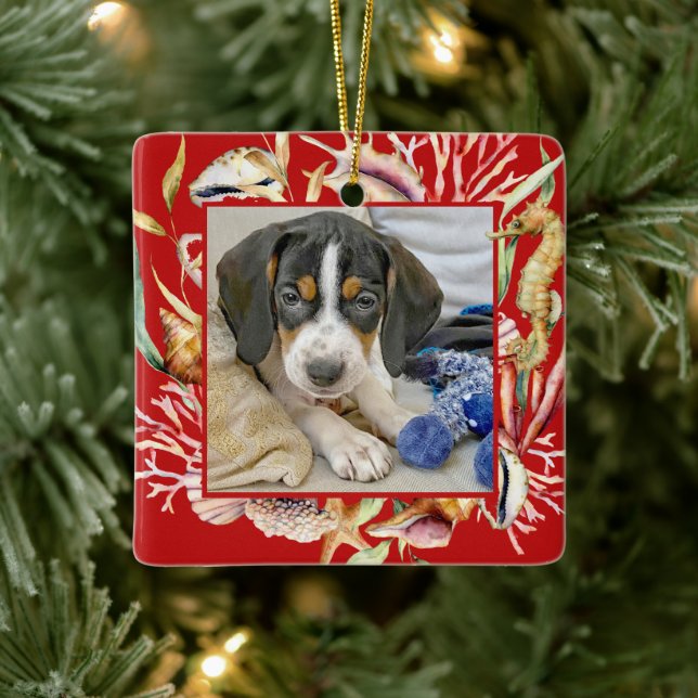 Ornement En Céramique Plage photo pour animaux personnalisés Noël (Arbre)