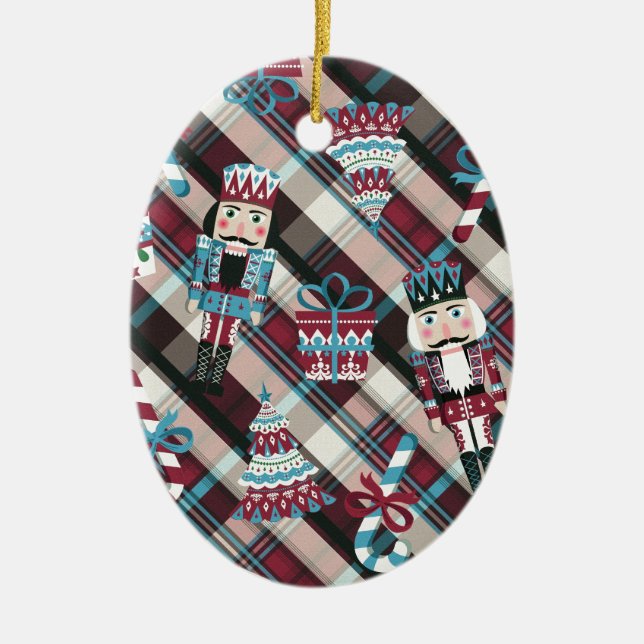Ornement En Céramique Plaid Blue Burgundy (Devant)