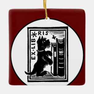 Ornement En Céramique Plaque rouge Chien Vintage Book Club