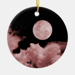 ORNEMENT EN CÉRAMIQUE PLEINE LUNE ET NUAGES NOIR ET ROUGE