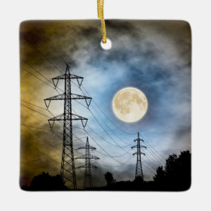 Ornement En Céramique Pleine lune personnalisée et lignes électriques No