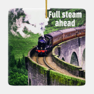 Ornement En Céramique Pleine vapeur devant Train Locomotive sur Pont