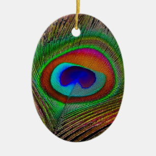 Ornement En Céramique Plume de paon cuivré vibrant