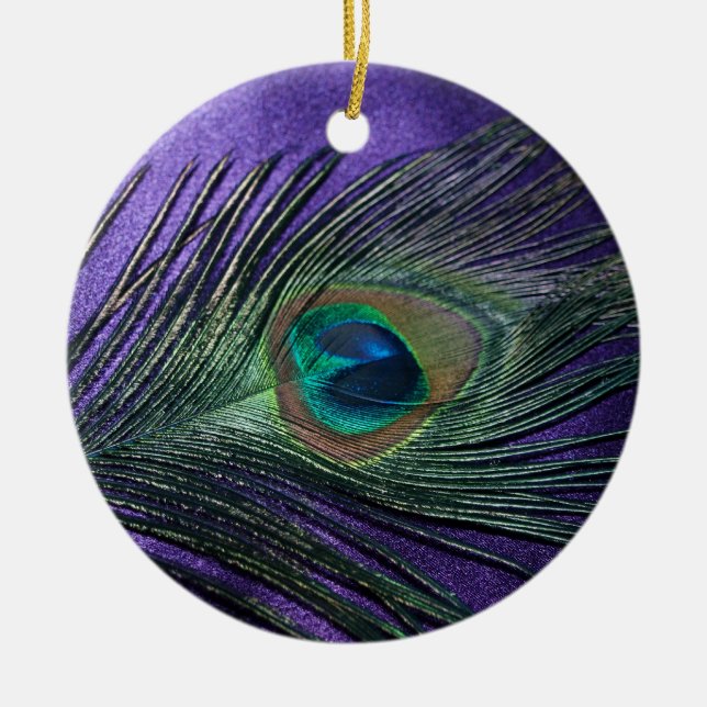 Ornement En Céramique Plumes de paon violet soyeux (Devant)