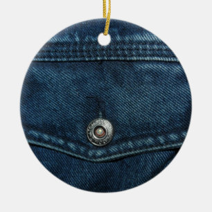 Ornement En Céramique Poche de Denim Bleu