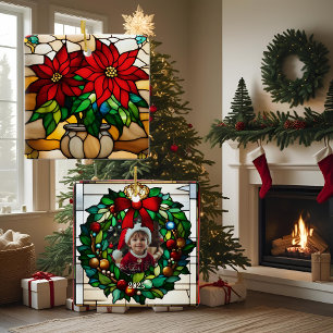 Ornement En Céramique Poinsettias Plantées Faux Verre