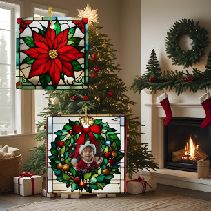 Ornement En Céramique Poinsettias Uniques Faux Verre Trait