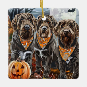 Ornement En Céramique Pointeur à poils durs Griffon Halloween Éffrayant