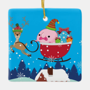 Ornement En Céramique Poisson-homard Père Noël Personnalisé Bleu