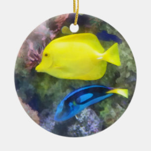 Ornement En Céramique Poissons jaunes et bleus de Tang