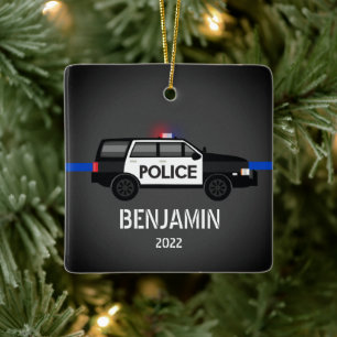 Ornement En Céramique Police SUV mince Ligne bleue Enfants Noël