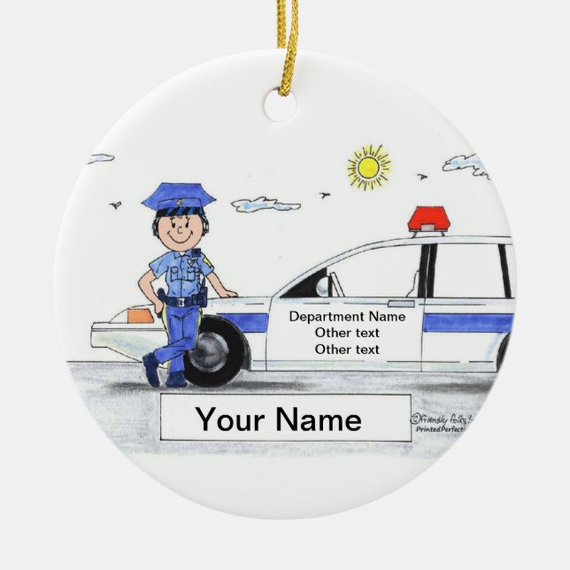 Ornement En Céramique Policier, femelle - cadeau personnalisé de bande (Devant)