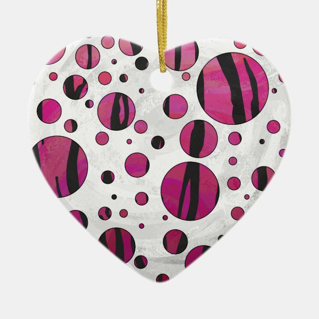 Ornement En Céramique Polka Dot Tiger rose chaud et noir (Devant)