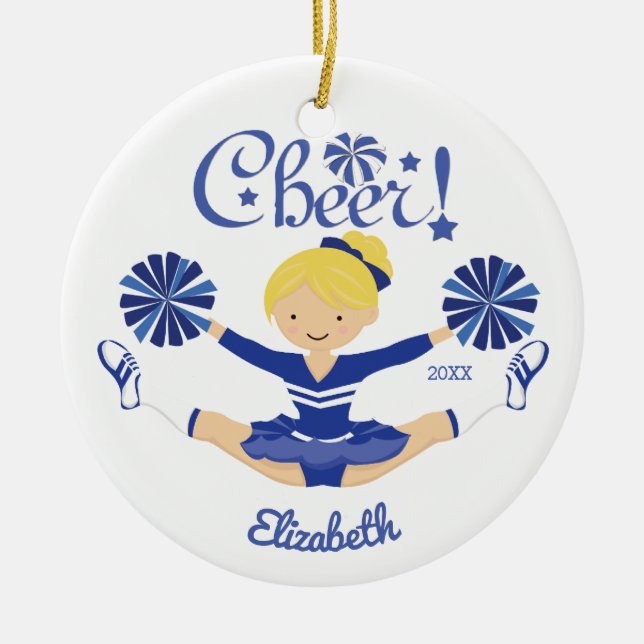 Ornement En Céramique Pom-pom girl blond d'acclamation bleue mignonne (Devant)