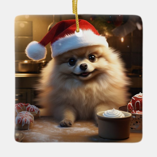 Ornement En Céramique Poméranie Cookies de Noël Festif (Devant)