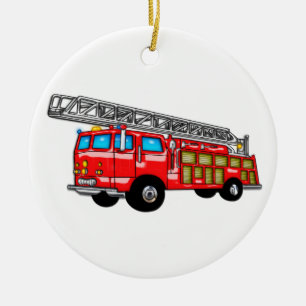 Ornement En Céramique Pompe à incendie de crochet et d'échelle