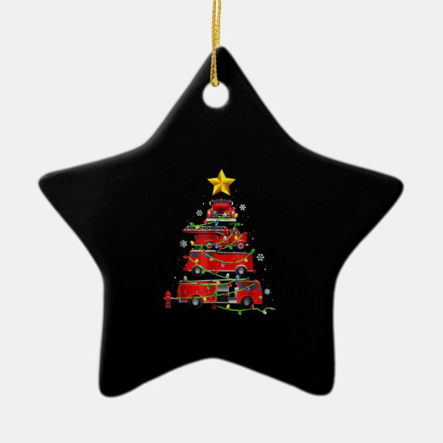 Ornement En Céramique Pompier Camion Arbre de Noël Hommes Femmes (Devant)