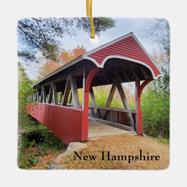 Ornement En Céramique Pont couvert du New Hampshire Belmont (Devant)