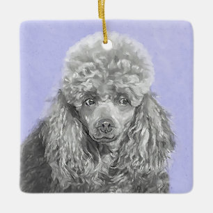 Ornement En Céramique Poodé Jouet miniature Argent gris bleu Chien Art