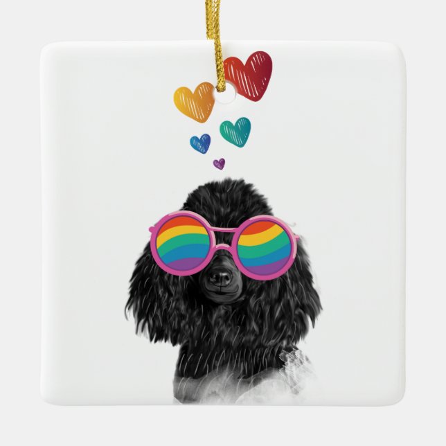 Ornement En Céramique Poodle Dog with Hearts Saint-Valentin (Devant)