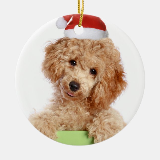 Ornement en céramique Poodle Père Noël (Devant)