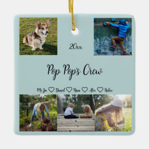 Ornement En Céramique Pop Pop's Crew Custom 5 Photo Grid, Vert