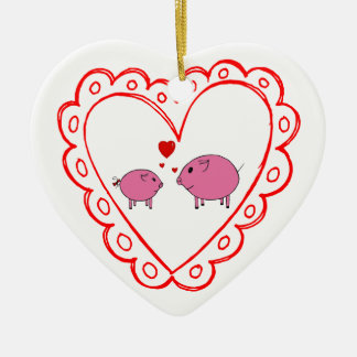 Ornement En Céramique Porcin dans l'amour !