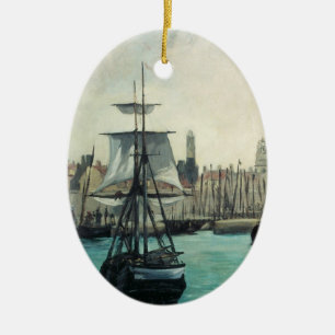 Ornement En Céramique Port de Calais par Manet, Impressionnisme Vintage 