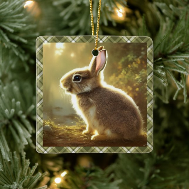 Ornement En Céramique Portrait animal lapin personnalisé (Arbre)