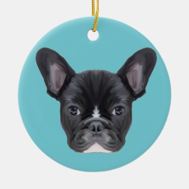 Ornement En Céramique Portrait d'art de Bulldog en France (Devant)