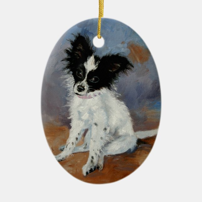 Ornement En Céramique Portrait de chien de Papillon (Devant)