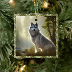 Ornement En Céramique Portrait de la faune du loup de bois personnalisé