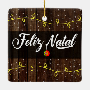 Ornement En Céramique Portugais Joyeux Noël, Feliz Natal Rustique
