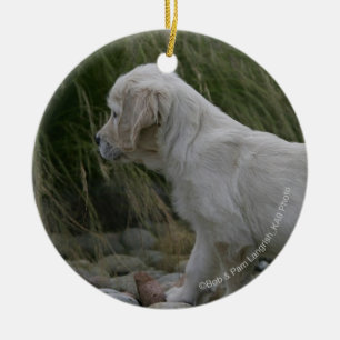 Ornement En Céramique Position de chiot de golden retriever