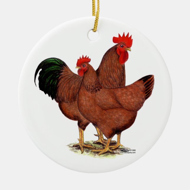 Ornement En Céramique Poulets de rouge de production (Devant)