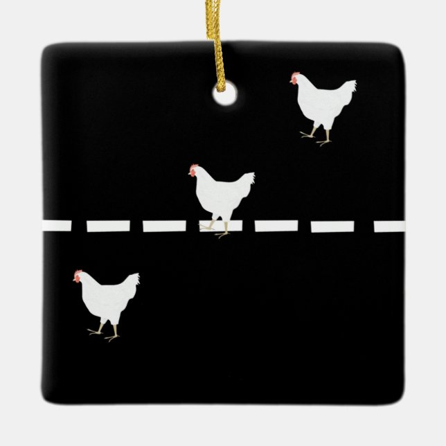 Ornement En Céramique Poulets traversant l'ornement routier (Devant)