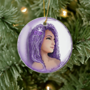 Ornement en céramique pour enfant de lune violette