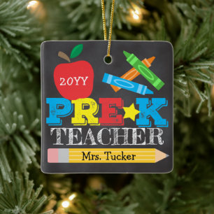 Ornement En Céramique Pre-K Preschool Teacher Keepsake Bright Chalkboard