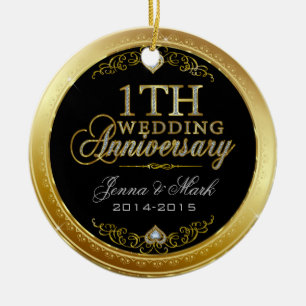 Ornement En Céramique Premier Anniversaire Mariage Or Et Diamants
