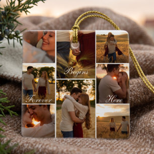 Ornement En Céramique Premier Cadeau de Collage de Photos de Noël pour l