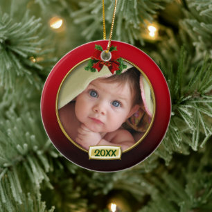 Ornement En Céramique Premier cadre photo de Noël pour bébé
