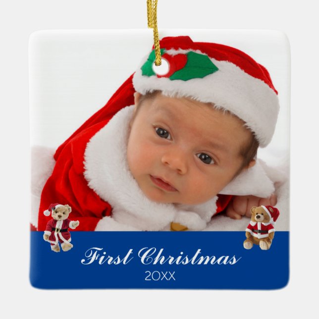 Ornement En Céramique Premier Carré personnalisé de Noël du bébé (Devant)