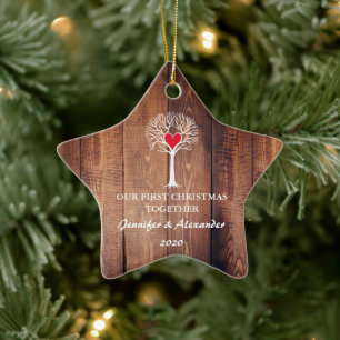 Ornement En Céramique Premier de Noël bois rustique d'arbre d'amour