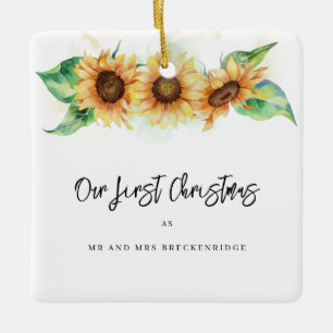 Ornement En Céramique Premier Merci de tournesol de Noël