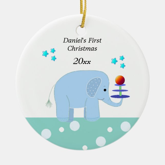 Ornement En Céramique Premier Noël de bébé éléphant (Devant)