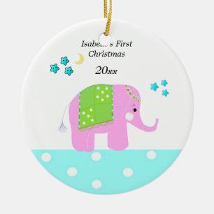 Ornement En Céramique Premier Noël de bébé éléphant indien rose