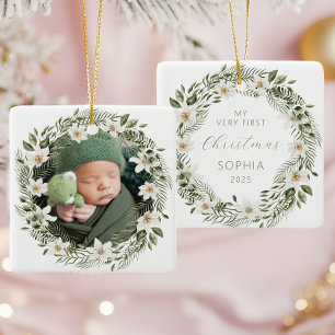 Ornement En Céramique Premier Noël de bébé photo personnalisée Bois