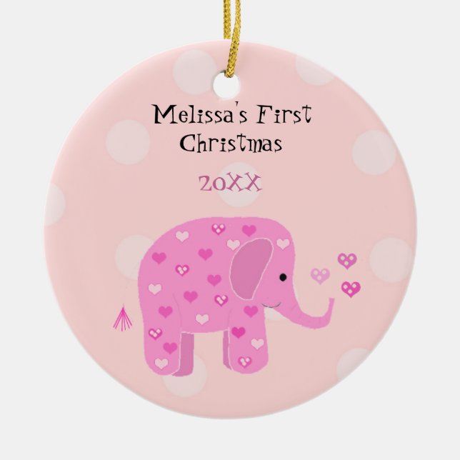 Ornement En Céramique Premier Noël de l'éléphant rose (Devant)