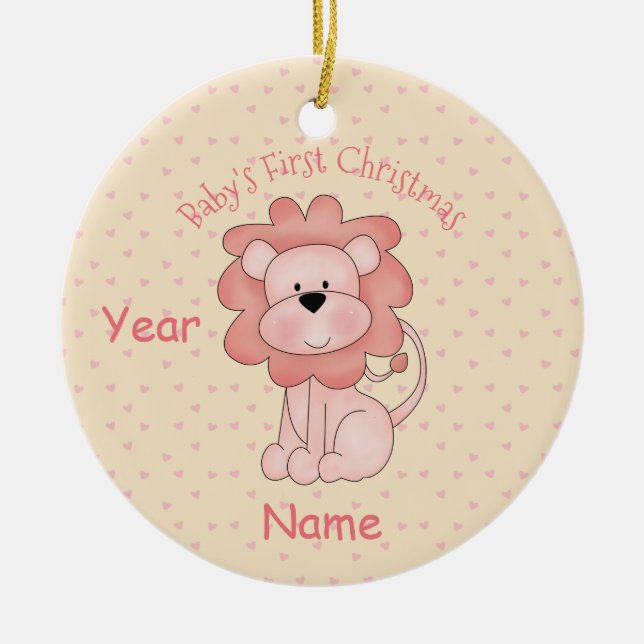 Ornement En Céramique Premier Noël du bébé (fille - Lion) (Devant)