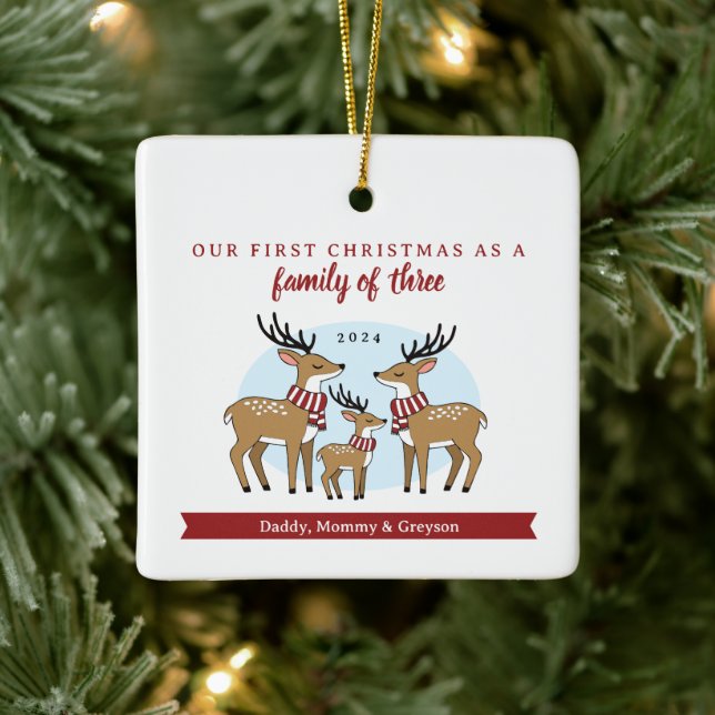 Ornement En Céramique Premier Noël en famille des trois (Arbre)